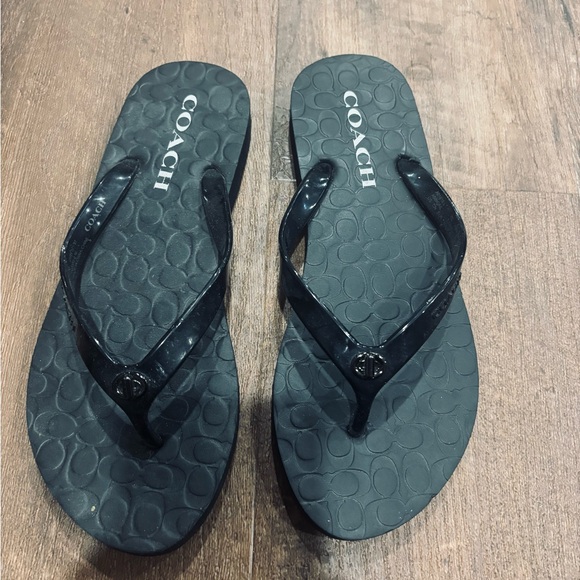 Coach Black Embossed Flip Flops - Picture 1 of 2